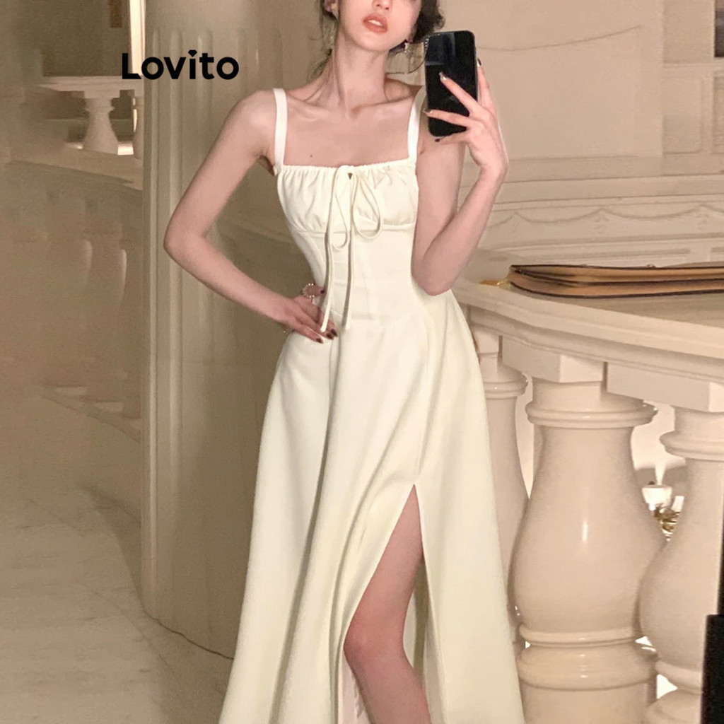 Lovito Vestido Elegante Com Amarração Frontal E Costas, Vestido De Verão 1