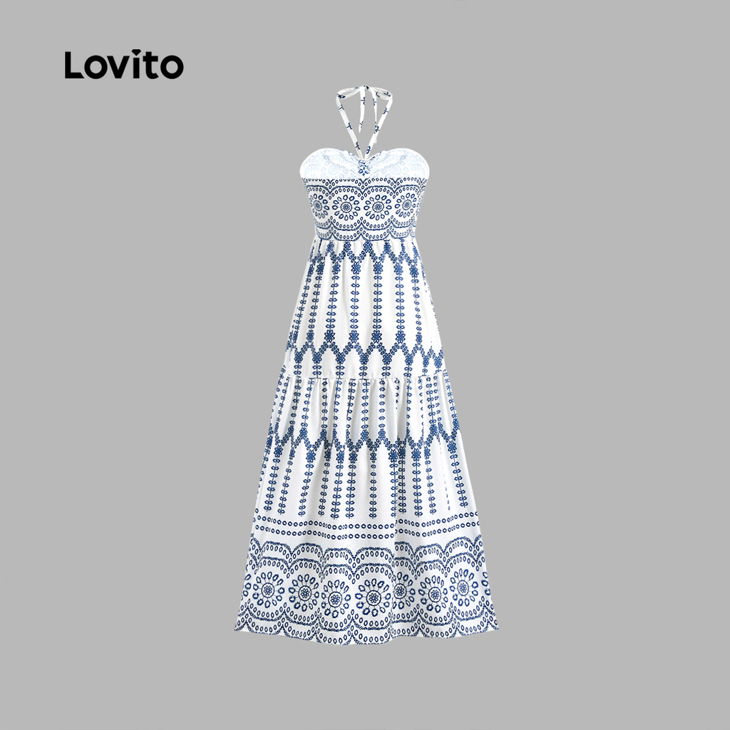 Lovito Vestido Boho Geométrico Exagerado Plissado Vestido De Verão 2