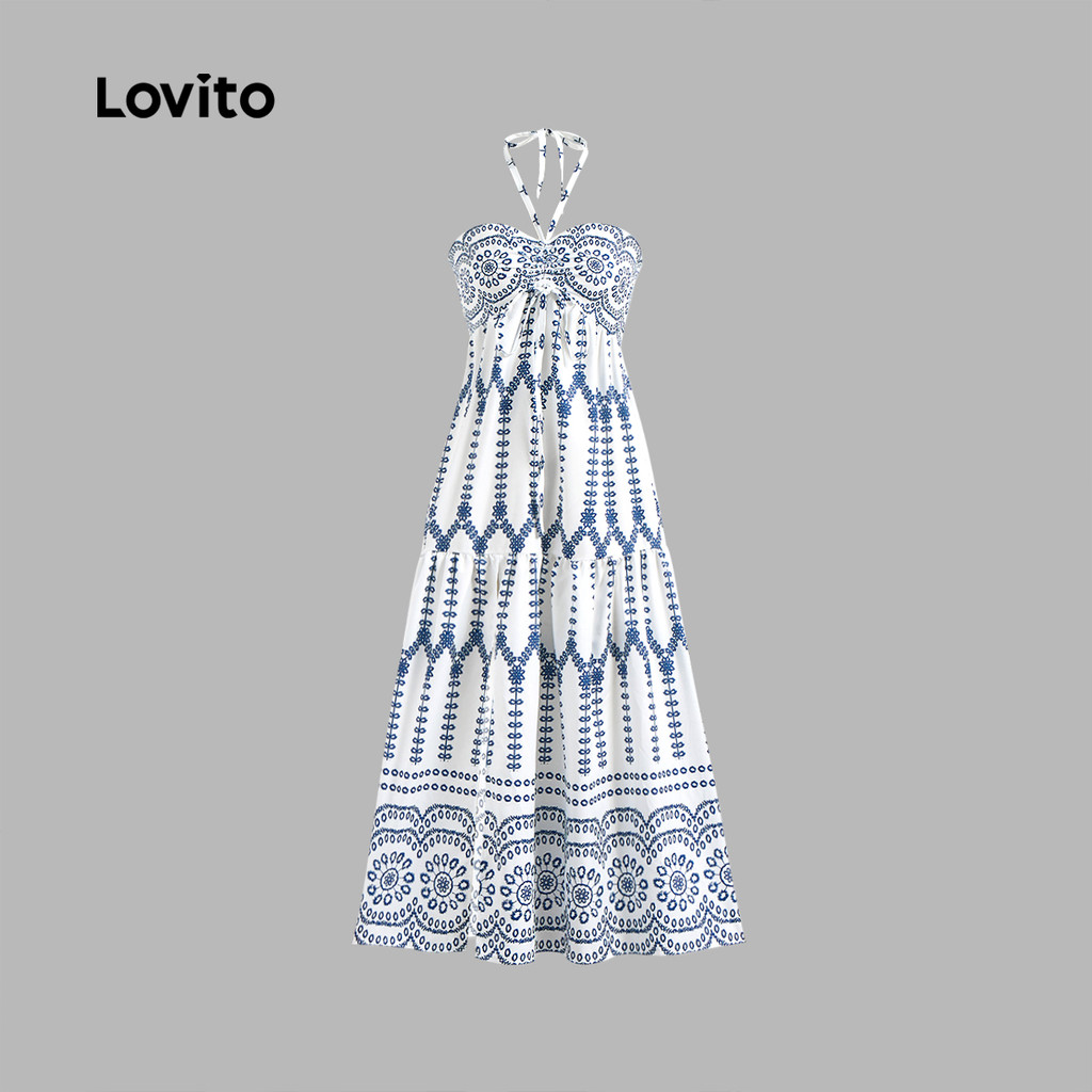 Lovito Vestido Boho Geométrico Exagerado Plissado Vestido De Verão 1