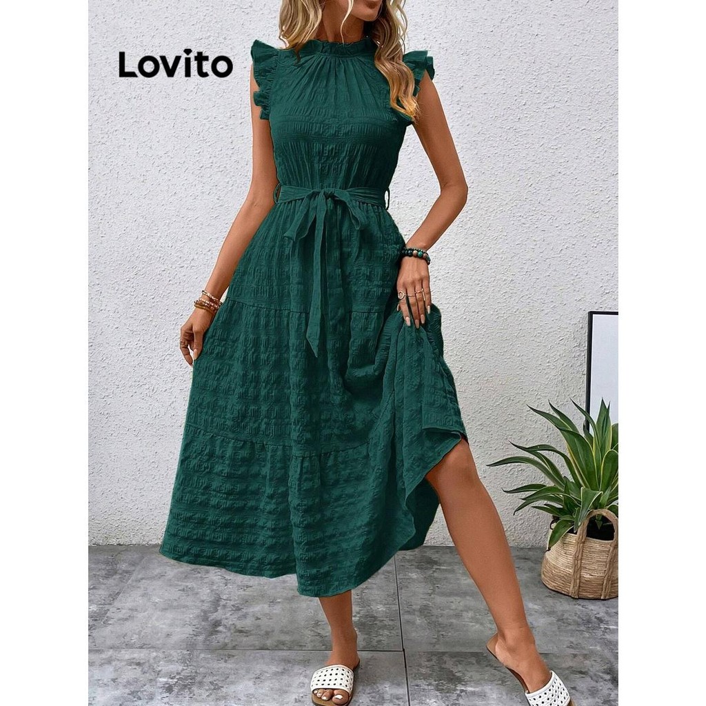 Lovito Vestido Casual Vestido Liso Com Babados 1