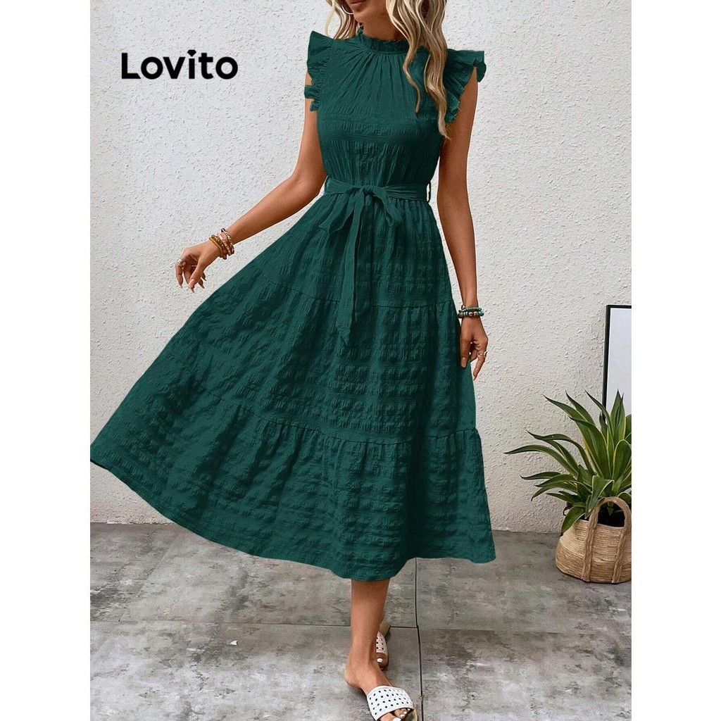 Lovito Vestido Casual Vestido Liso Com Babados 2