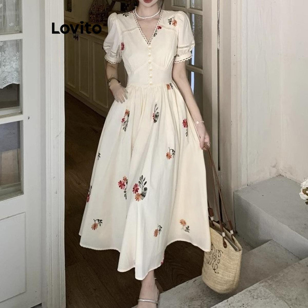 Lovito Vestido Casual Com Strass E Flores Vestido Floral 1