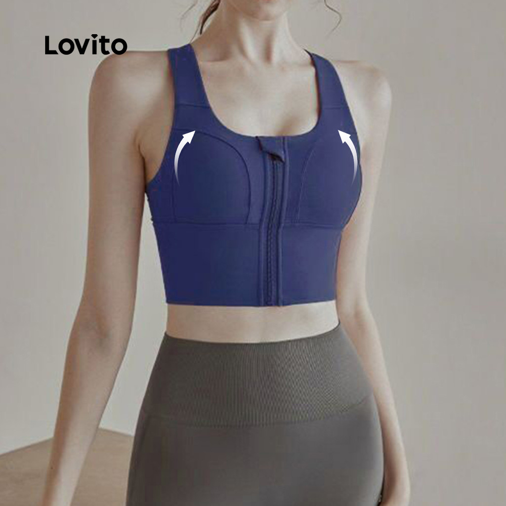 Lovito Sutiãs Esportivos Push Up Alto Impacto Zíper Frontal Fitness 2