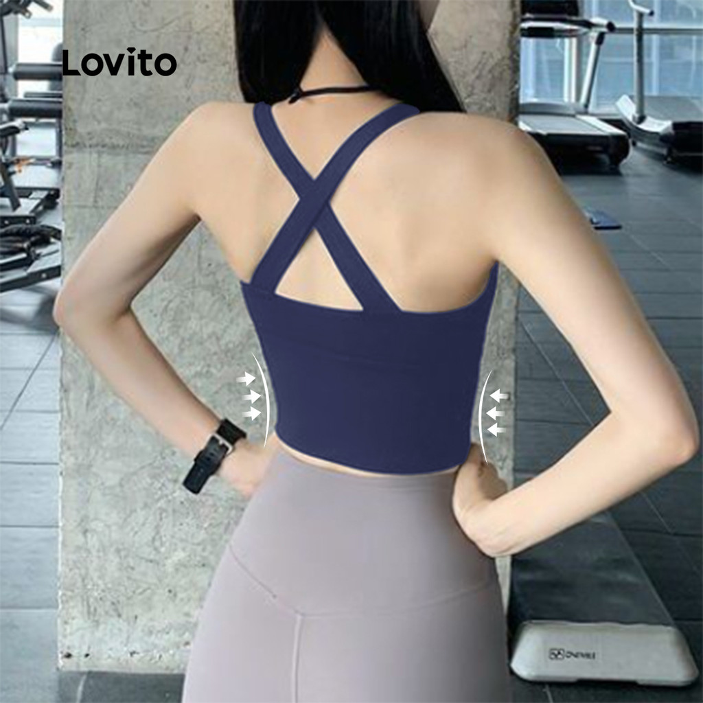 Lovito Sutiãs Esportivos Push Up Alto Impacto Zíper Frontal Fitness 3