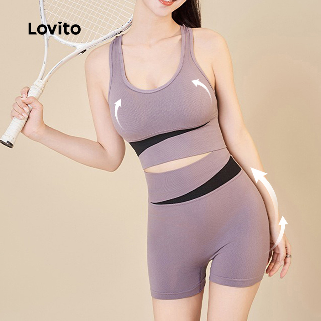 Lovito Conjunto Esportivo Colorblock Push Up 1