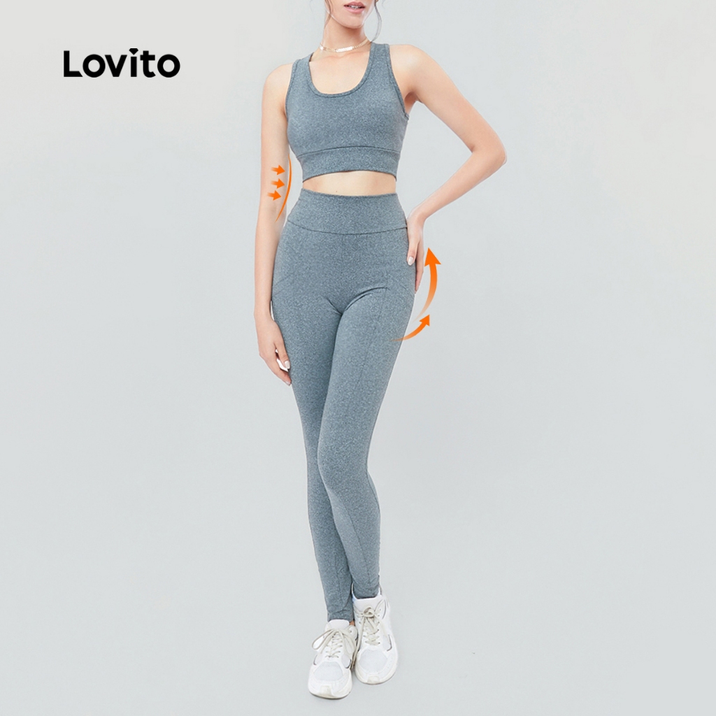 Lovito Conjunto Feminino Esportivo Top e Legging com Bolso 1