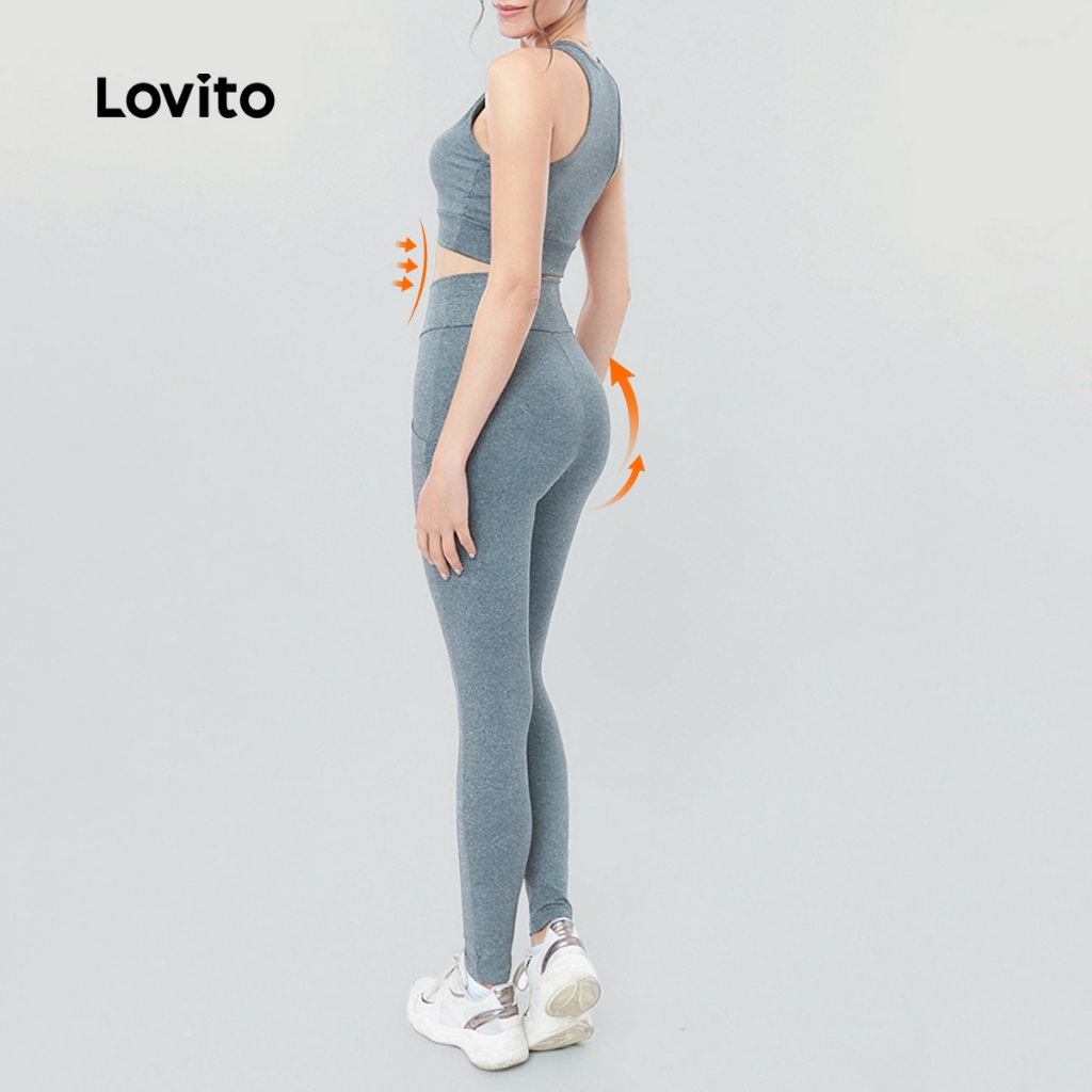 Lovito Conjunto Feminino Esportivo Top e Legging com Bolso 3