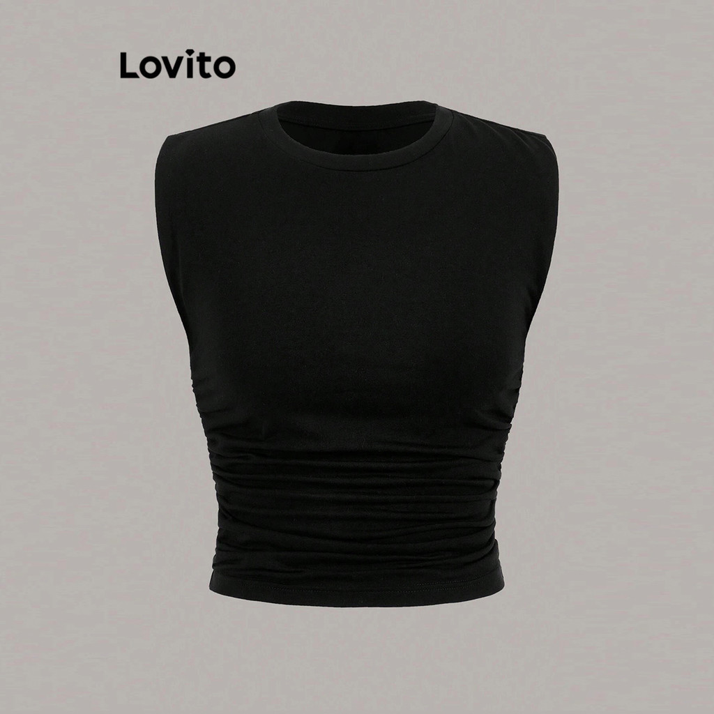 Lovito Regata Casual Lisa Plissada Básica De Verão 4