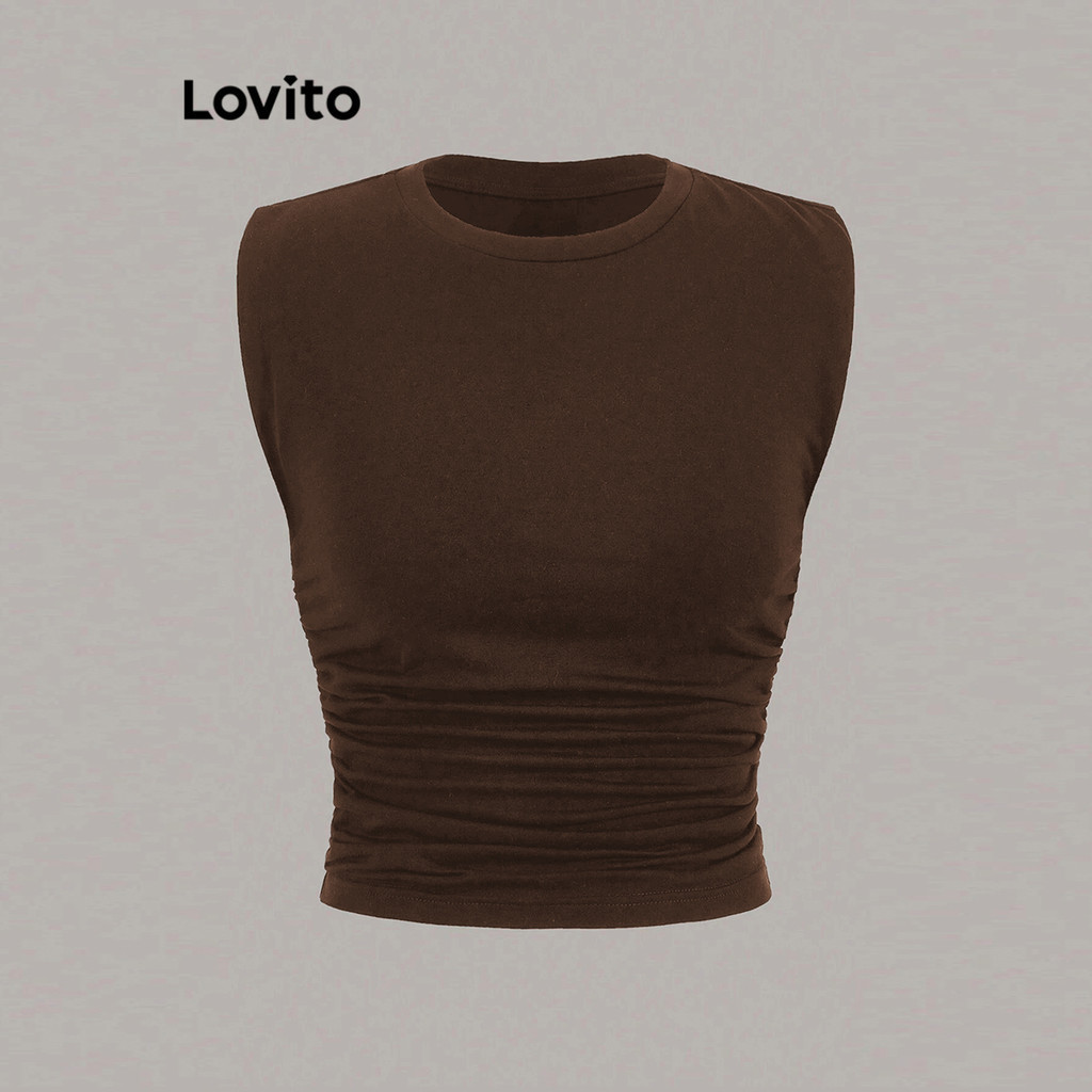Lovito Regata Casual Lisa Plissada Básica De Verão 3