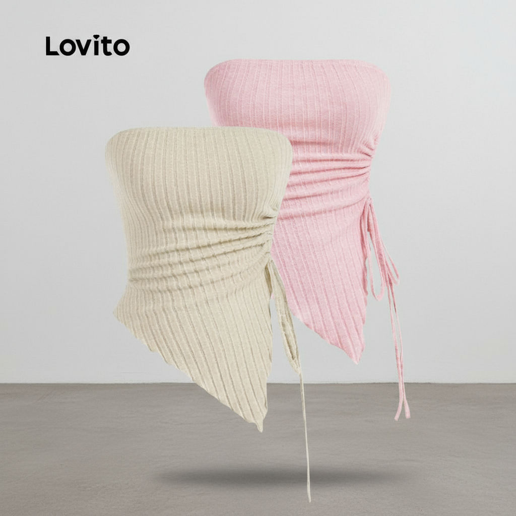 Lovito Top Casual Plissado Com Cadarço Texturizado Verão 1