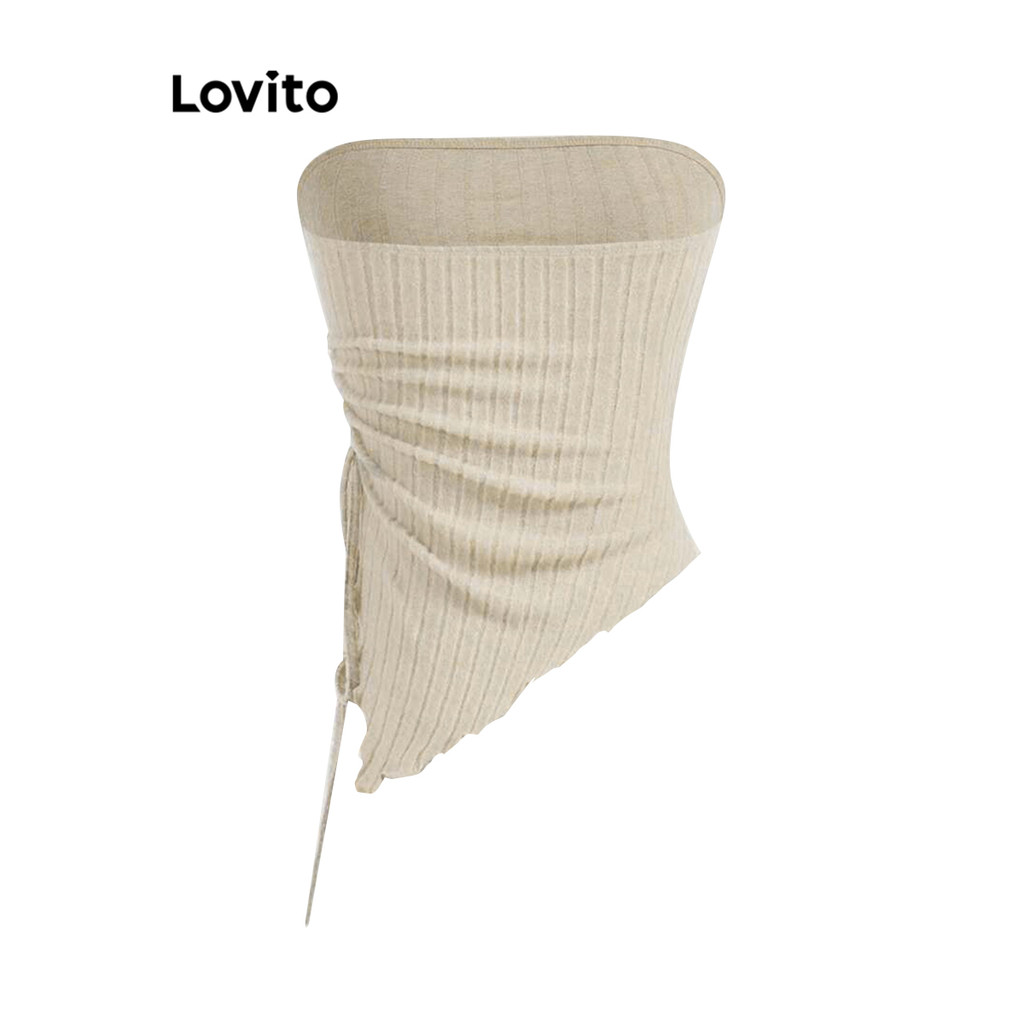 Lovito Top Casual Plissado Com Cadarço Texturizado Verão 3