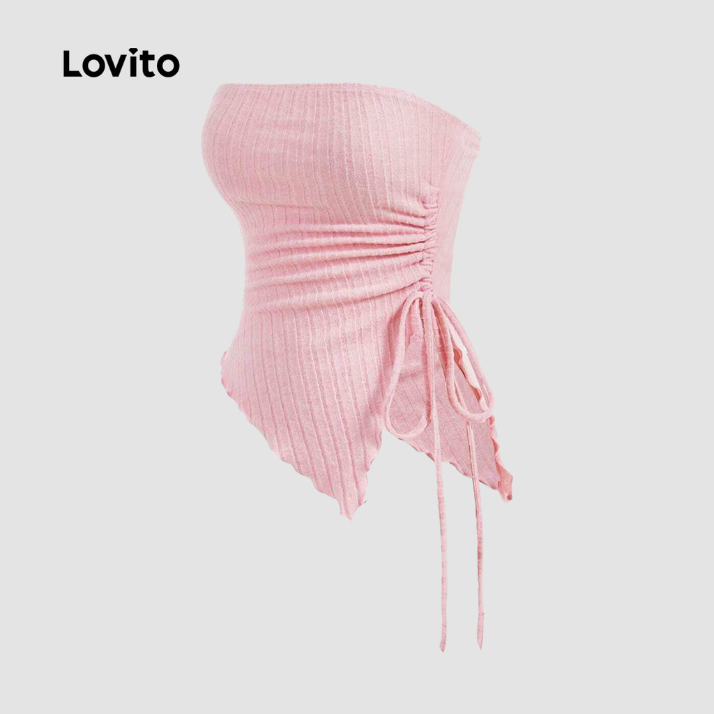  Lovito Top Casual Plissado Com Cadarço Texturizado Verão 4