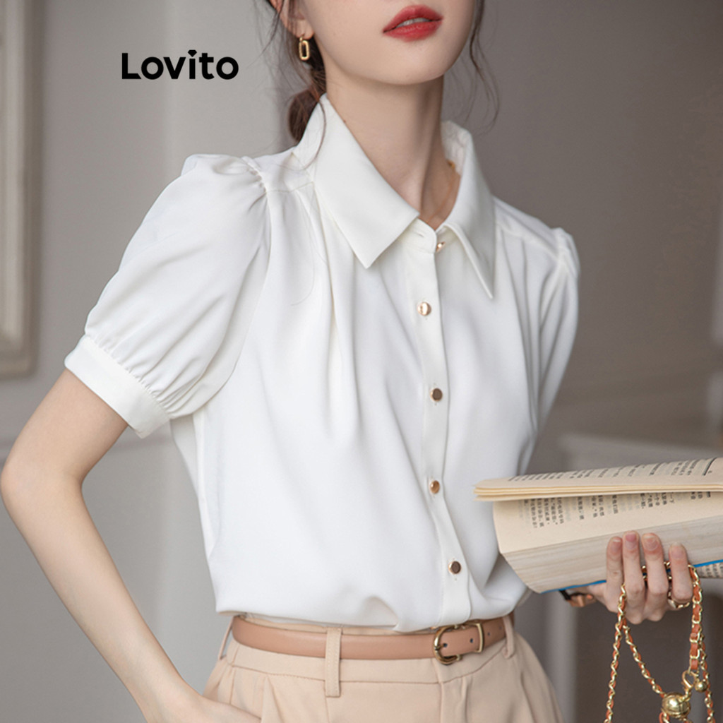 Lovito Blusa Casual Blusa Lisa Franzida 2