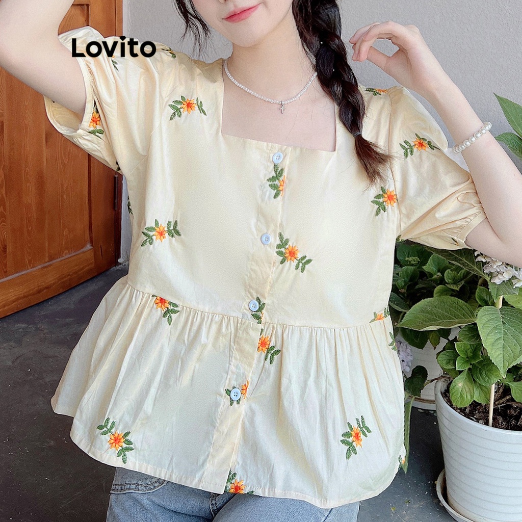 Lovito Blusa Casual Com Bordado Floral, 3