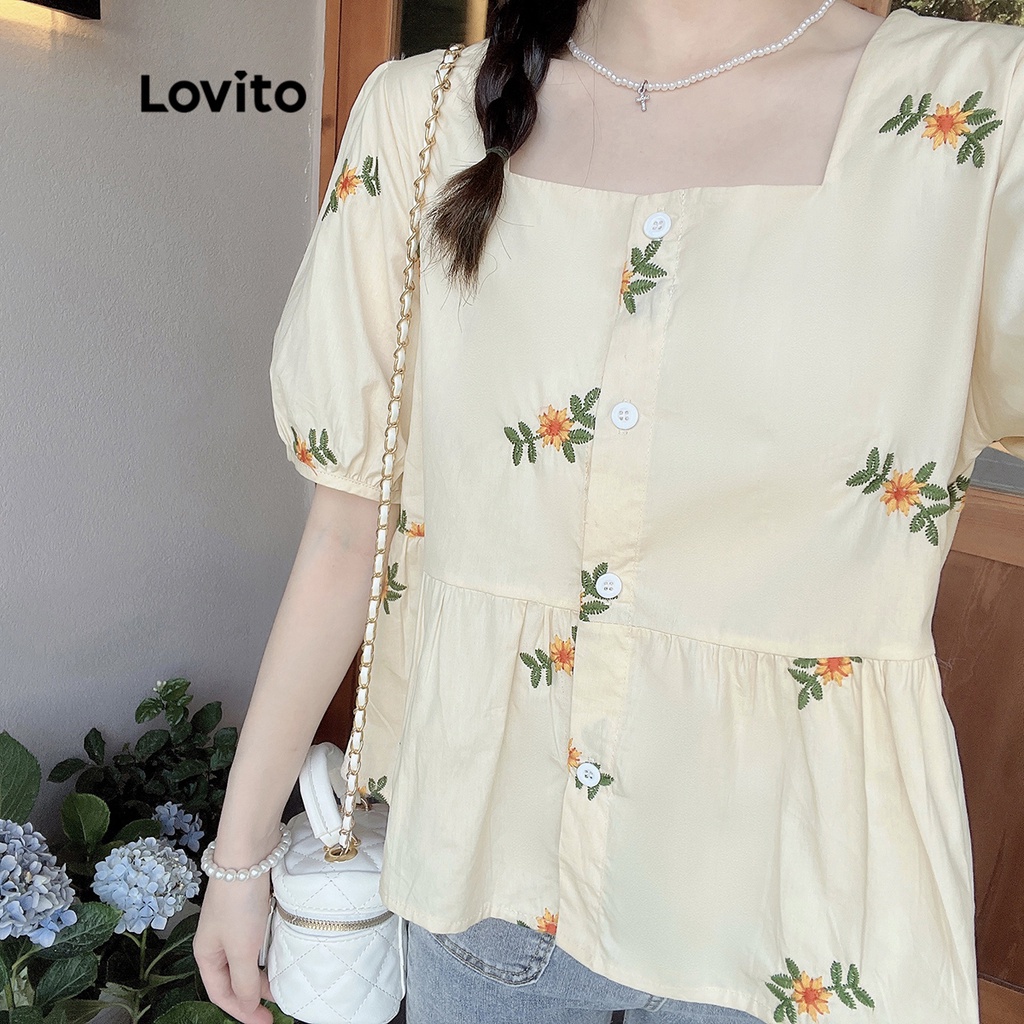 Lovito Blusa Casual Com Bordado Floral, 1