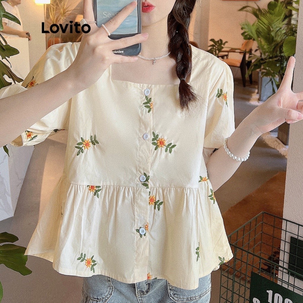 Lovito Blusa Casual Com Bordado Floral, 2