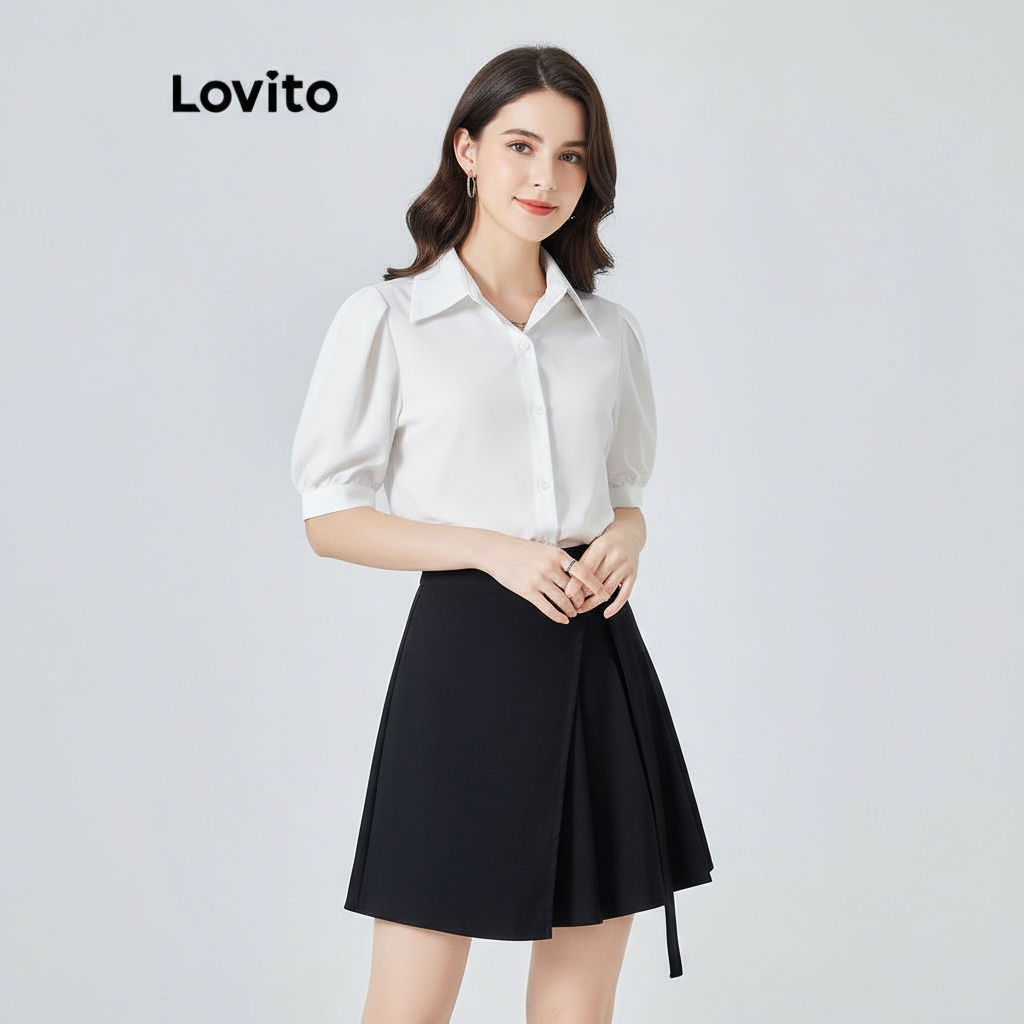 Lovito Blusa Casual Blusa Plissada Lisa 1