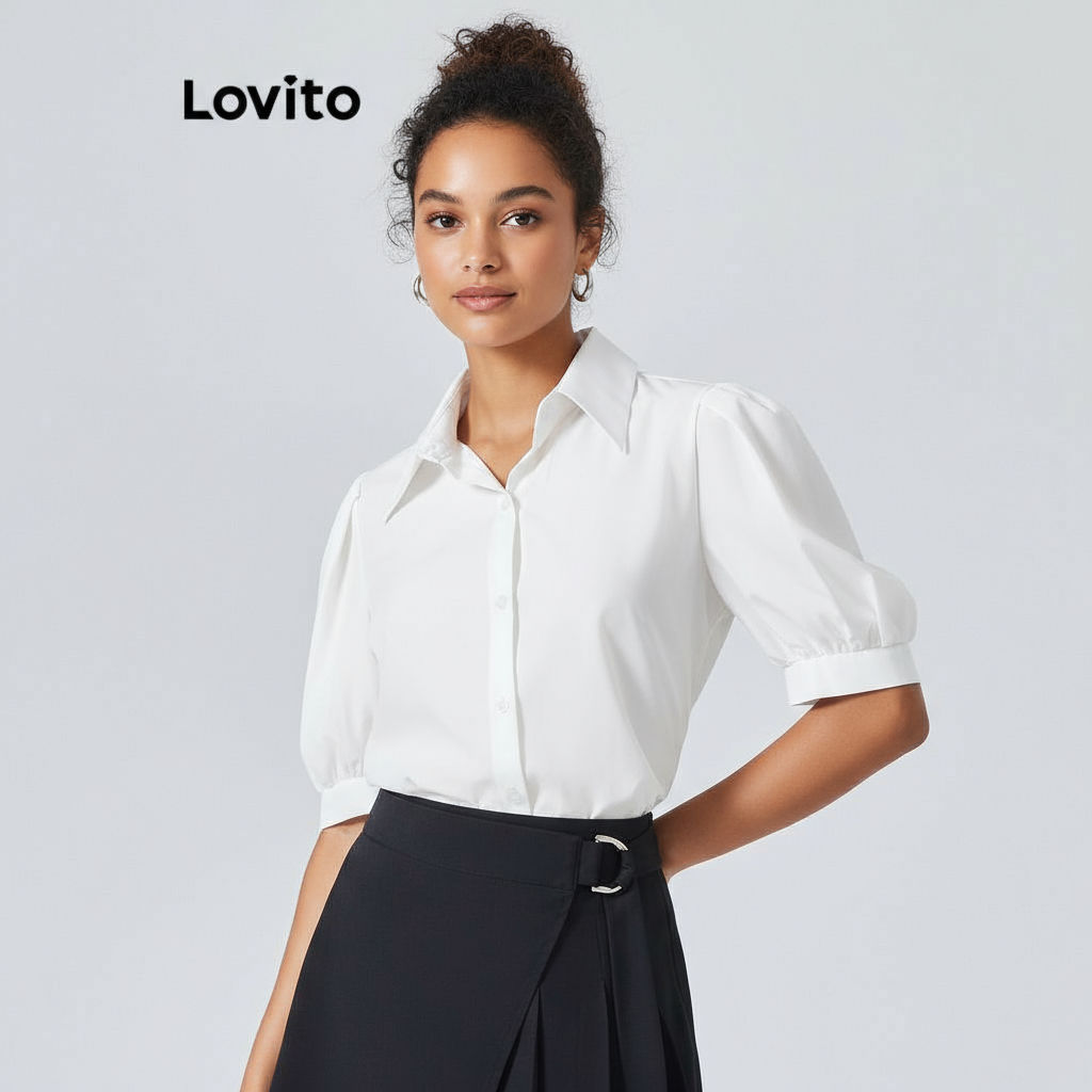 Lovito Blusa Casual Blusa Plissada Lisa 2