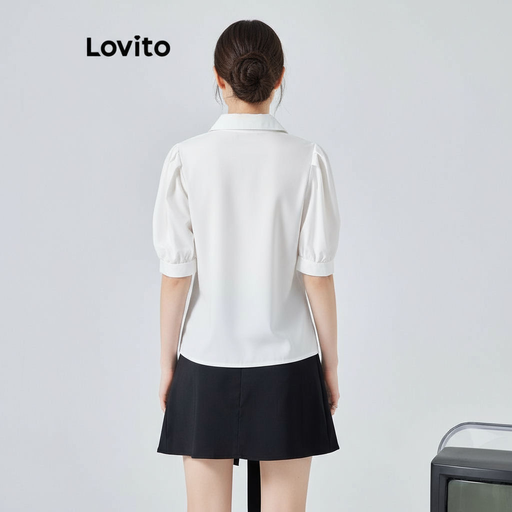 Lovito Blusa Casual Blusa Plissada Lisa 3