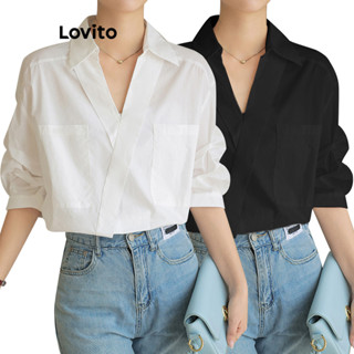 Lovito Blusa Casual De Verão Com Bolso Assimétrico 1