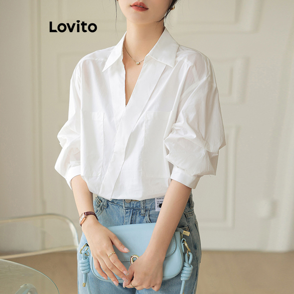 Lovito Blusa Casual De Verão Com Bolso Assimétrico 2