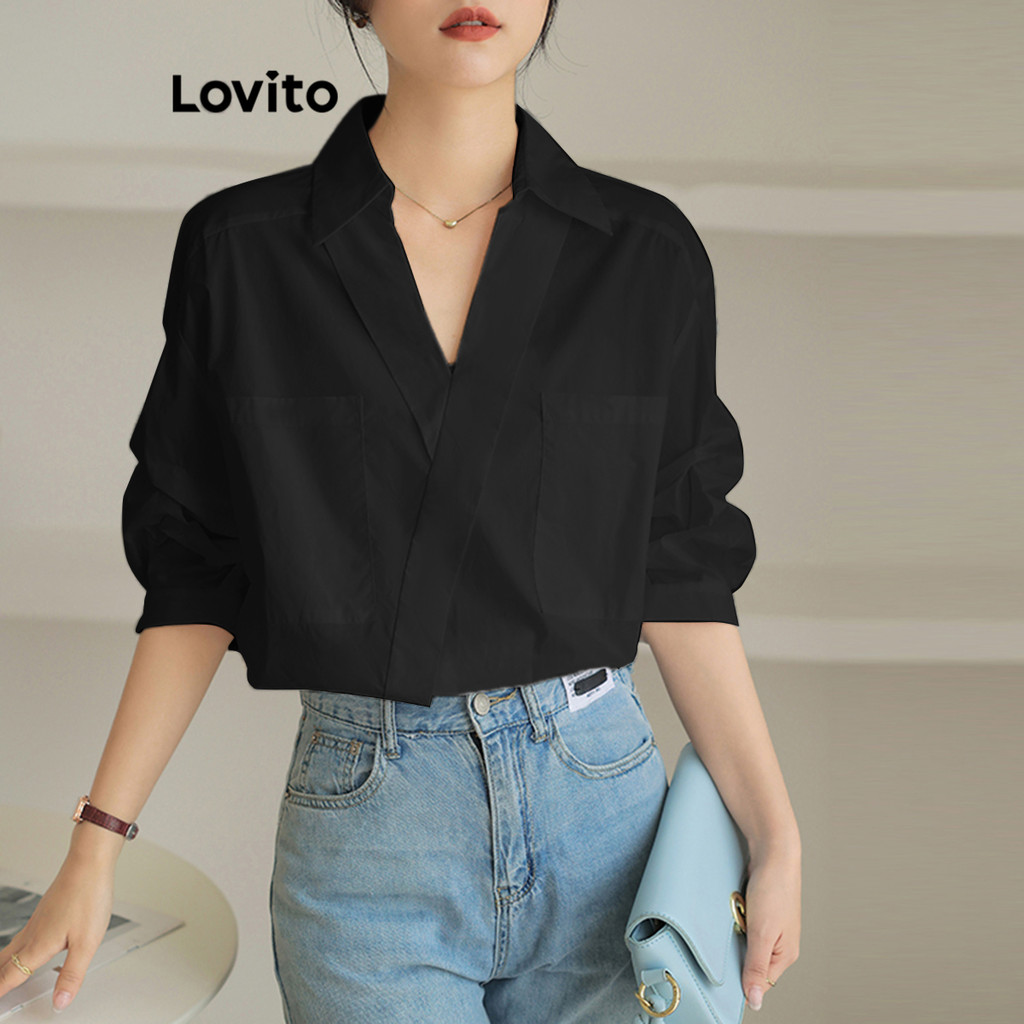 Lovito Blusa Casual De Verão Com Bolso Assimétrico 3