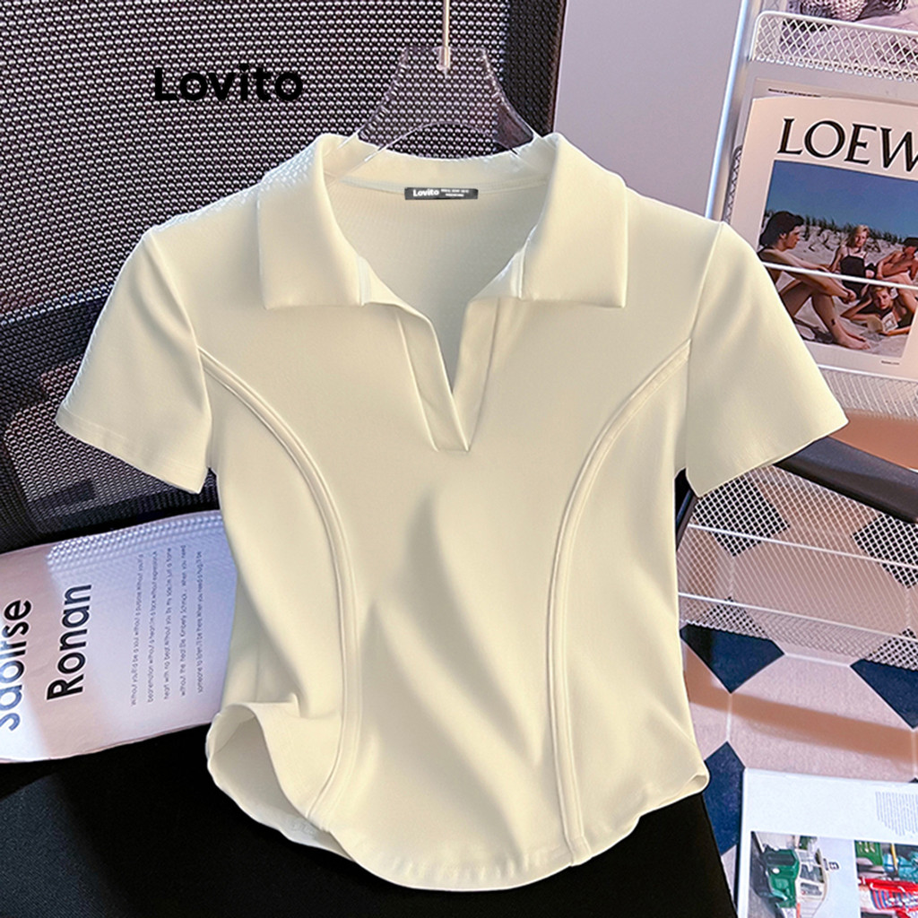 Lovito Camiseta Casual Verão Estrutura Básica Linha Camiseta 1