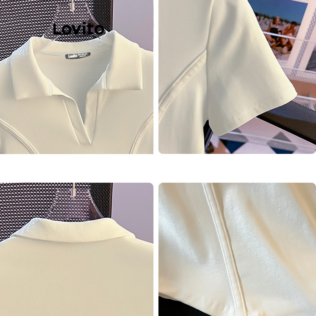 Lovito Camiseta Casual Verão Estrutura Básica Linha Camiseta 2