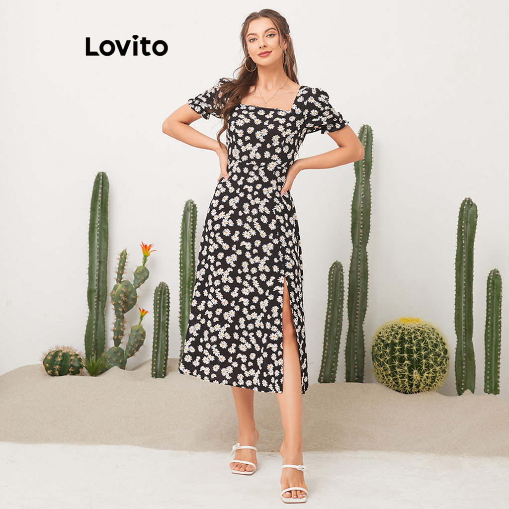 Lovito Vestido Casual Com Estampa Floral E Decote Quadrado 2