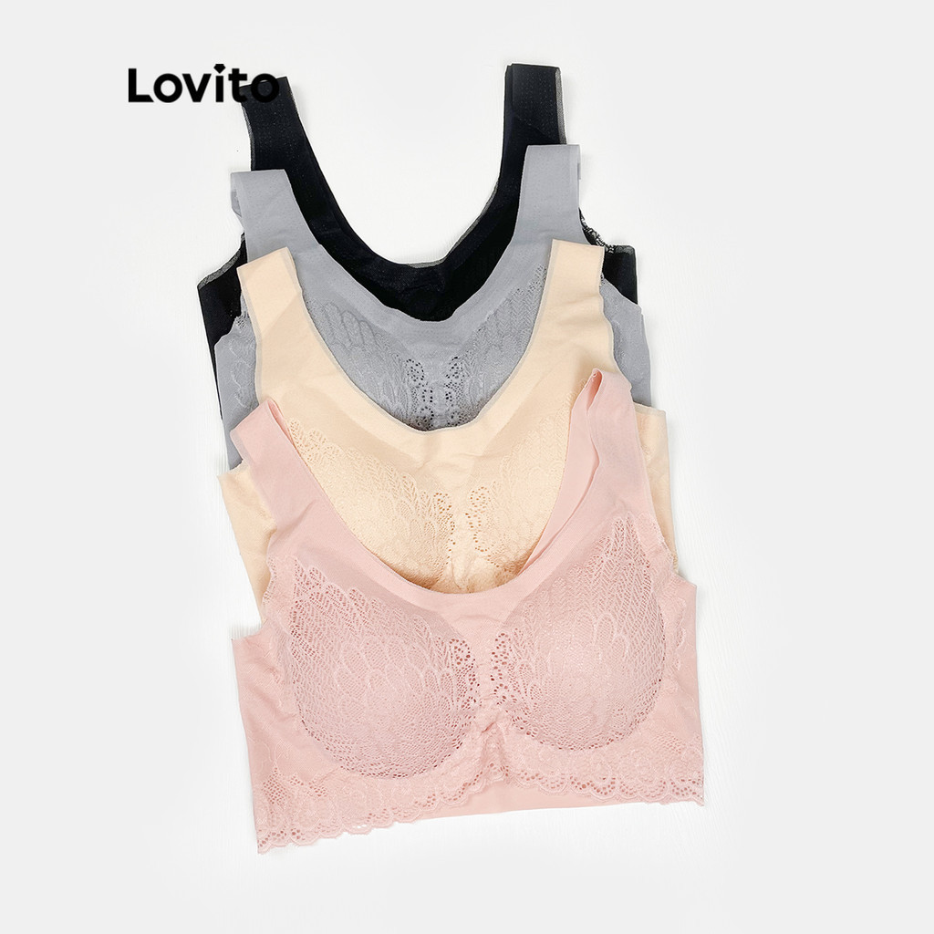 Lovito Casual Sutiã com Renda e Almofadas Removíveis Ajuste 2