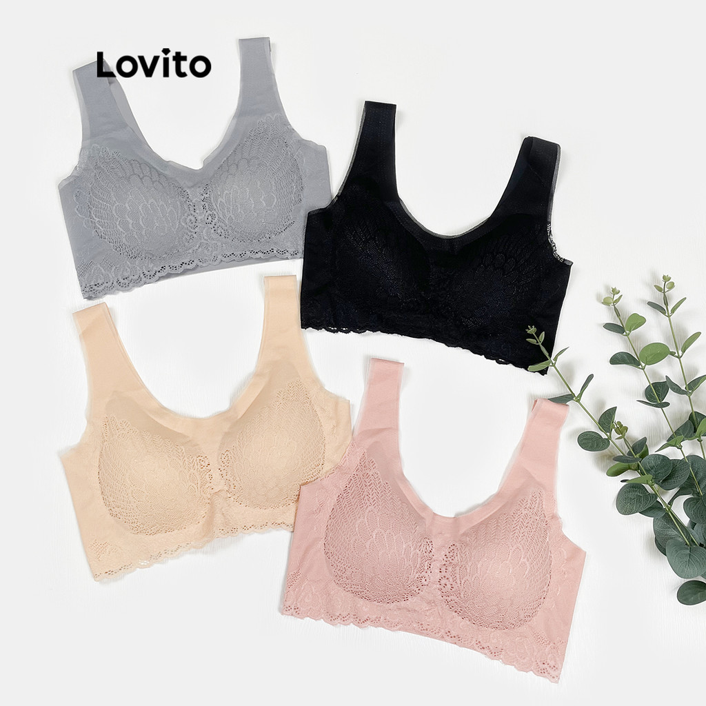 Lovito Casual Sutiã com Renda e Almofadas Removíveis Ajuste 1