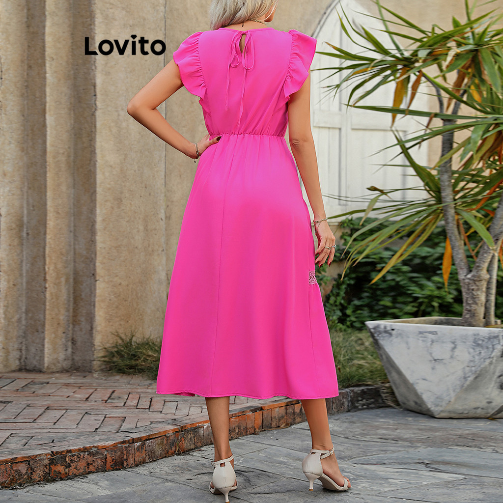 Lovito Vestido Boho Simples de Renda com Babados 2