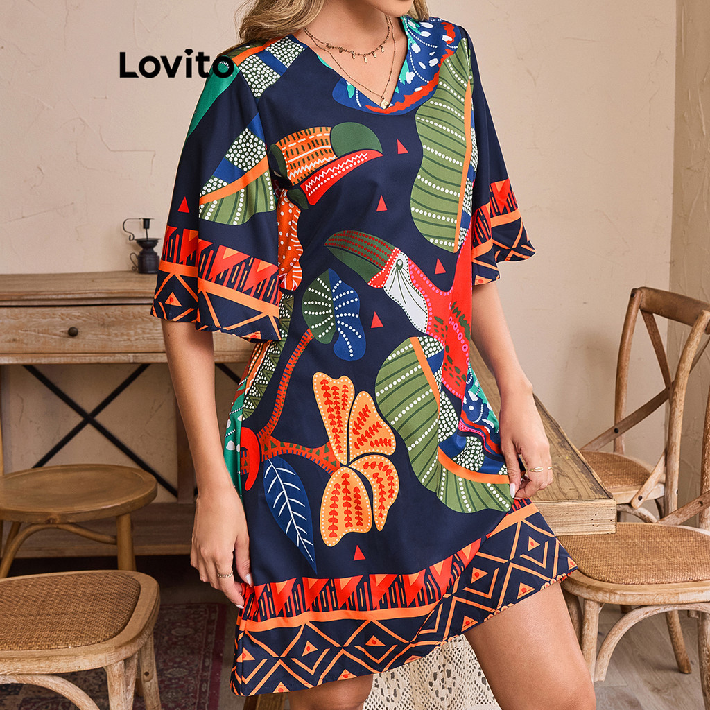 Lovito Vestido Casual Tropical Com Amarração Nas Costas, Verão 1