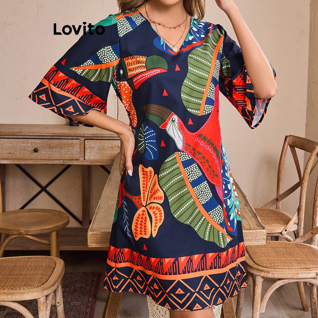 Lovito Vestido Casual Tropical Com Amarração Nas Costas, Verão 2