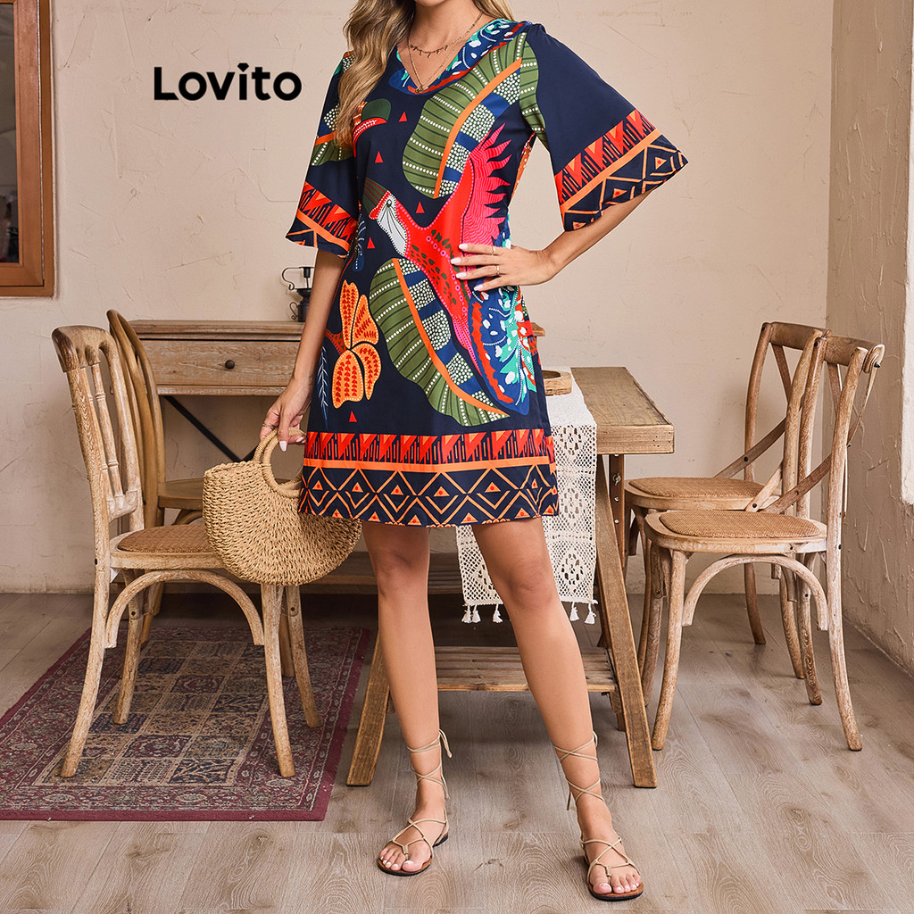 Lovito Vestido Casual Tropical Com Amarração Nas Costas, Verão 4