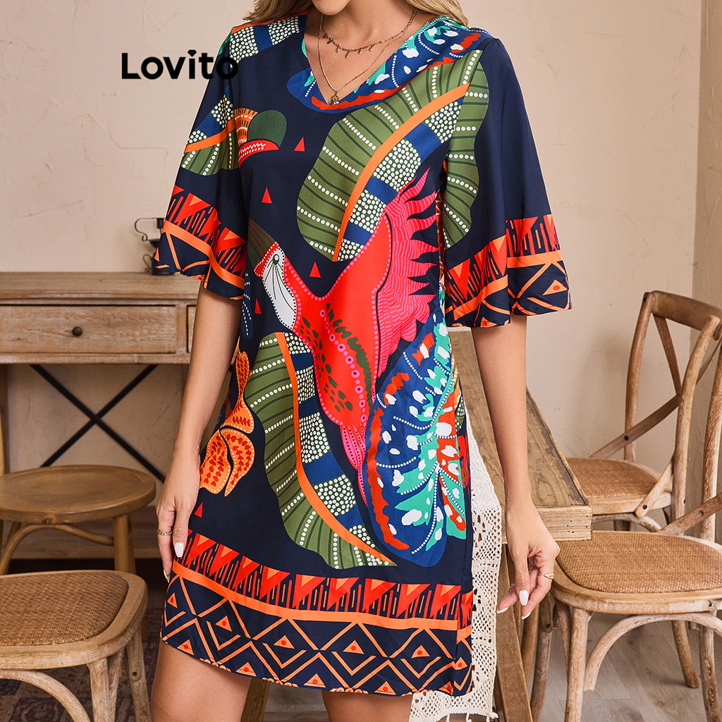 Lovito Vestido Casual Tropical Com Amarração Nas Costas, Verão 3