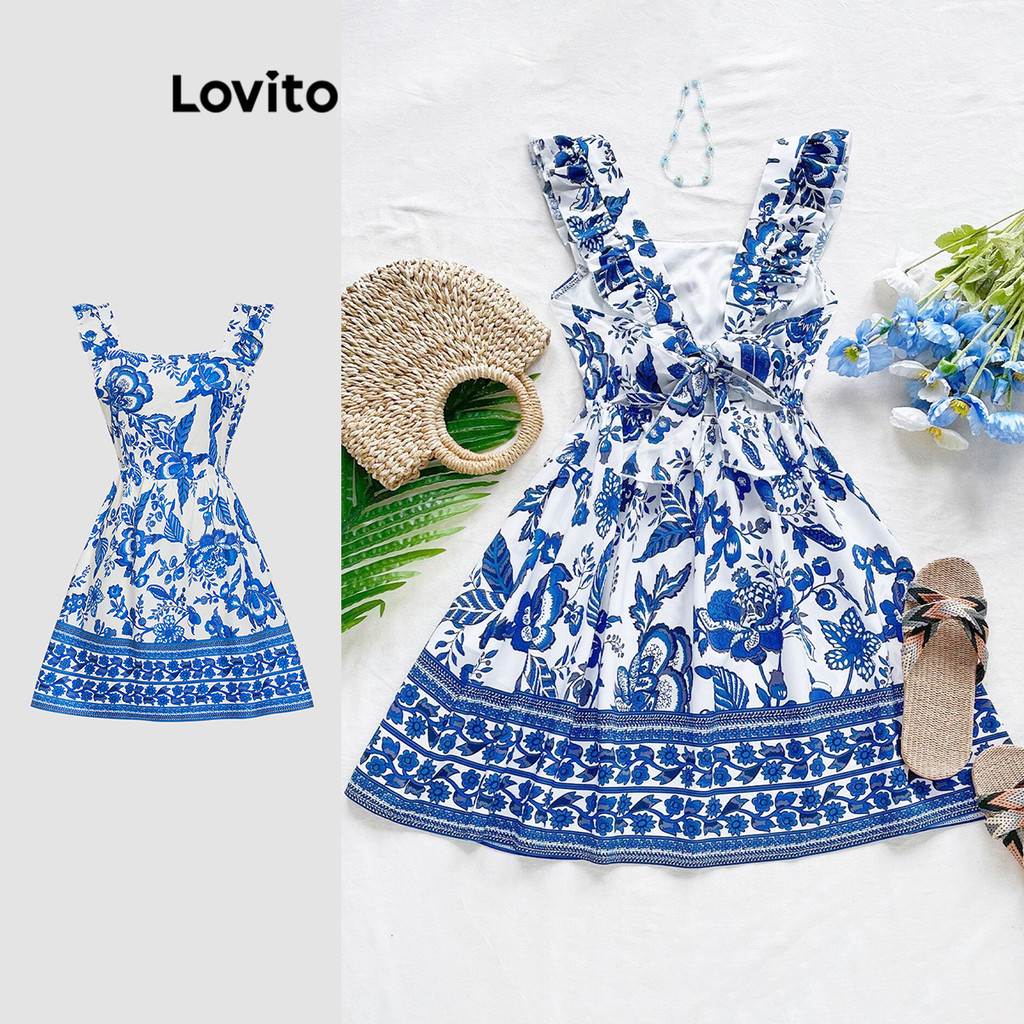 Lovito Vestido Boho Tribal com Estampa Tie Back 1