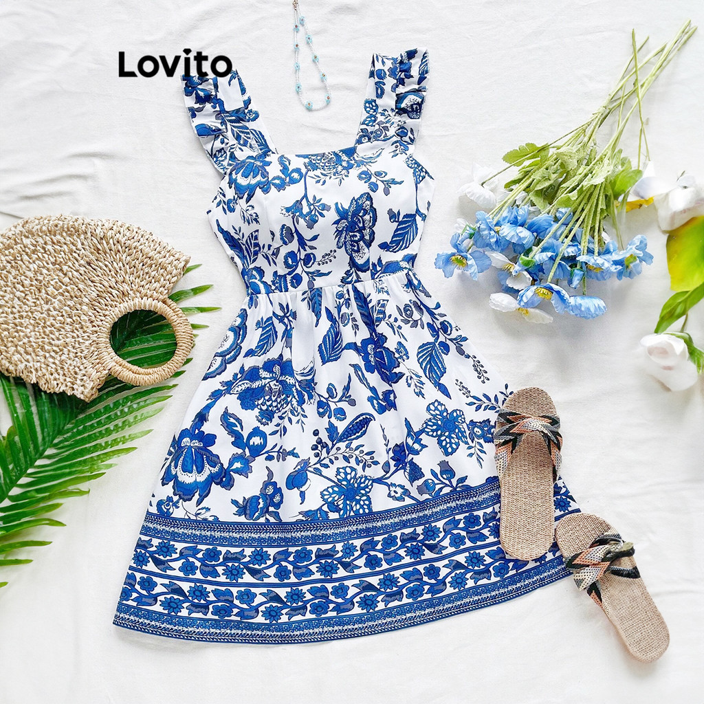 Lovito Vestido Boho Tribal com Estampa Tie Back 3