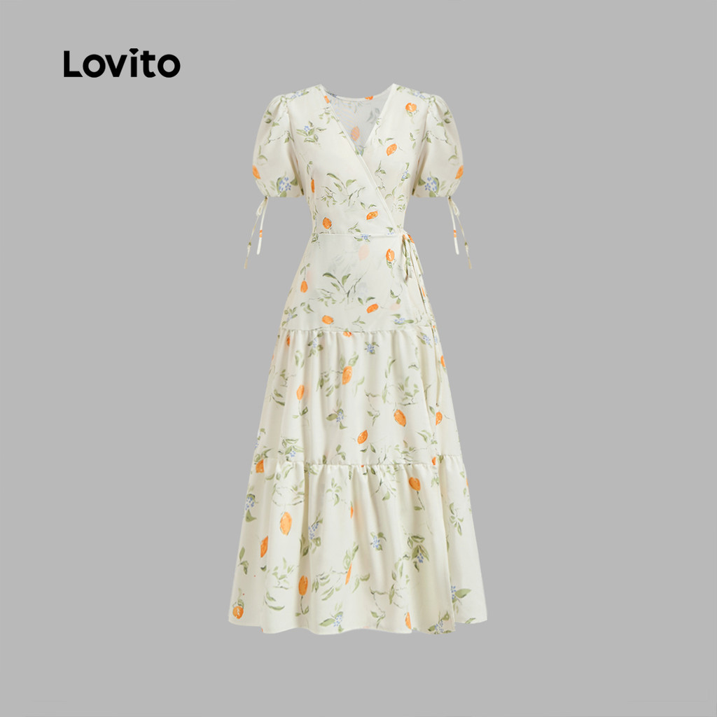 Lovito Vestido Feminino Midi Camponesa 3