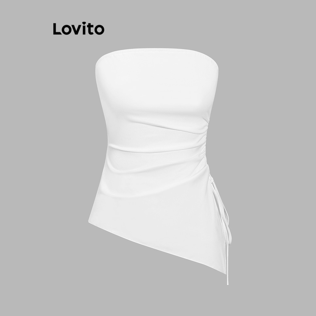 Lovito Regata Casual Lisa Assimétrica Com Cordão 1