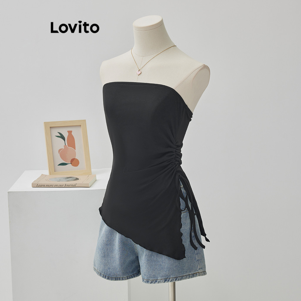 Lovito Regata Casual Lisa Assimétrica Com Cordão 3