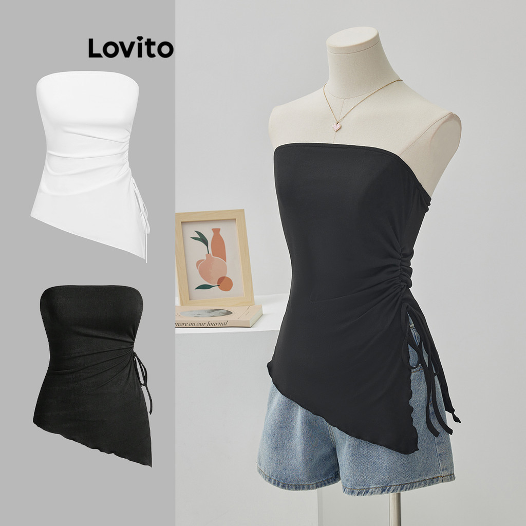 Lovito Regata Casual Lisa Assimétrica Com Cordão 2
