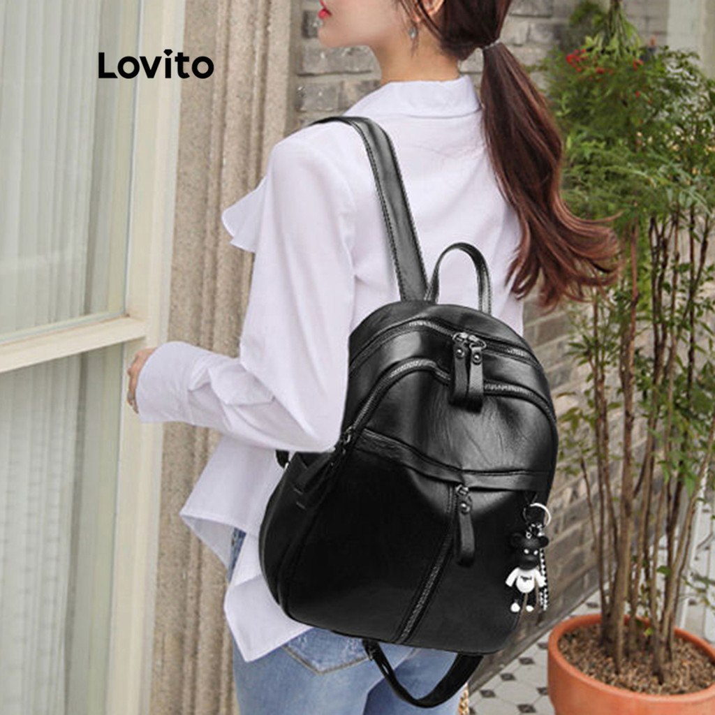 Lovito Mochila Casual Com Zíper Liso 4