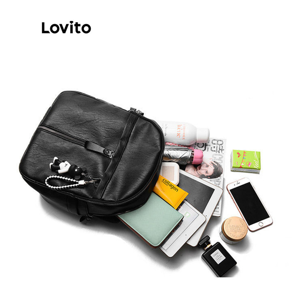 Lovito Mochila Casual Com Zíper Liso 2
