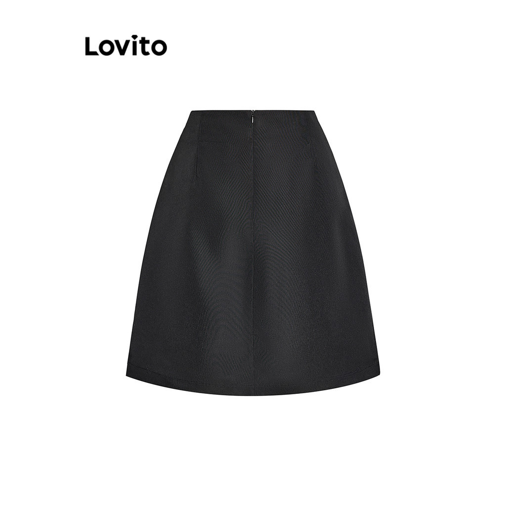 Lovito Elegante Saia Feminina Lisa Plissada 3